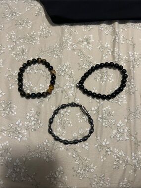 Set of Three Black Bead Bracelets